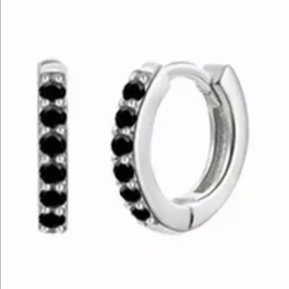 Modest Lu Jewelry - COPY - Silver Black Crystal Mini Huggie Hoop Earrings